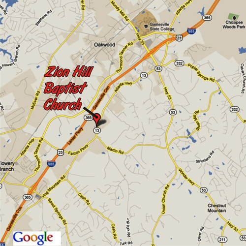 Google Map to Zion Hill Baptist Church