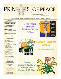 Zion Hill Baptist Church - Prints of Peace Newsletter - April 2015